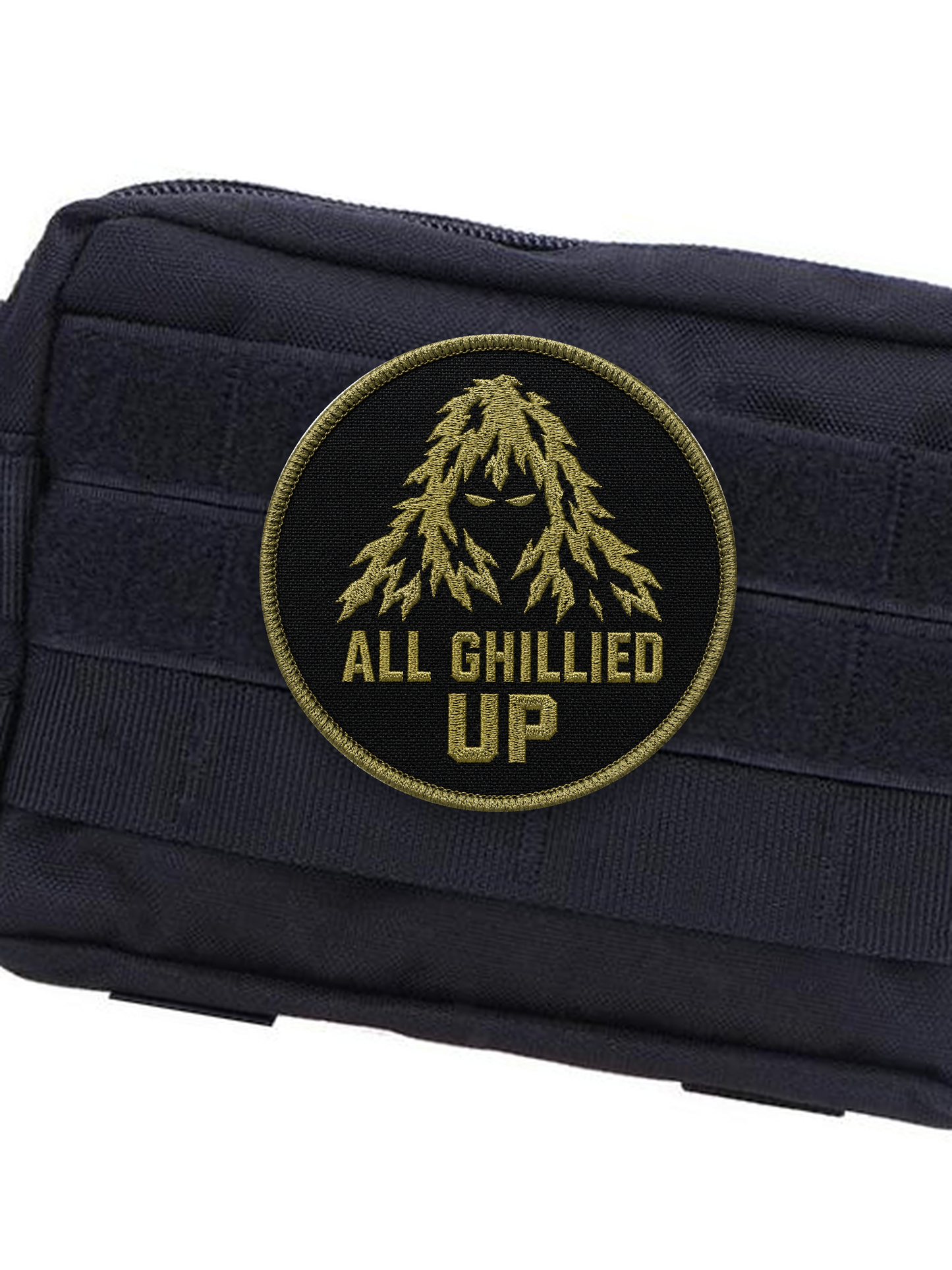 All Ghillied Up Patch on tactical pouch