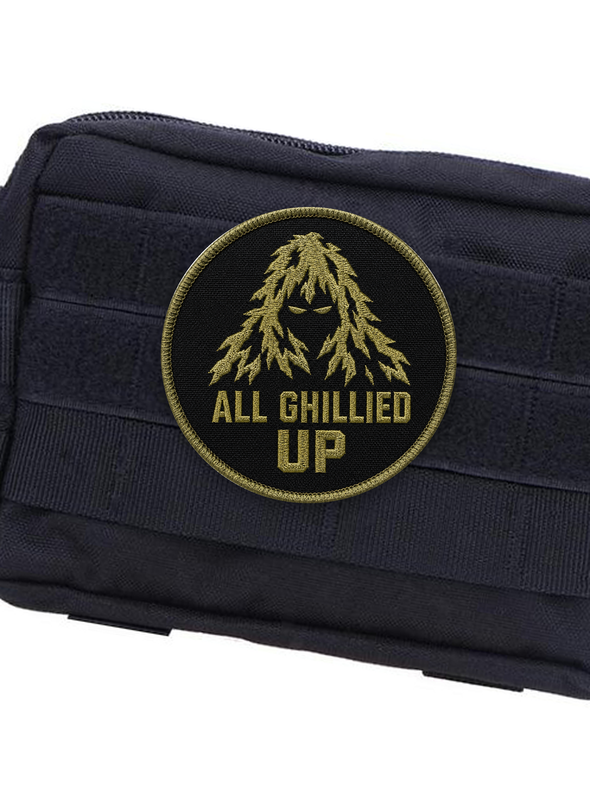 All Ghillied Up Patch on tactical pouch