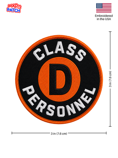 Class D Personnel Patch Dimensions