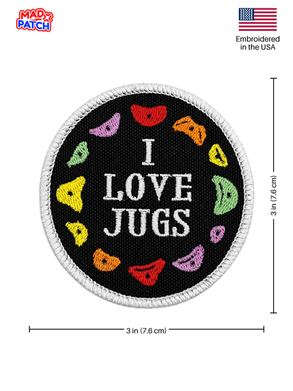 I Love Jugs Climbing Patch Dimensions