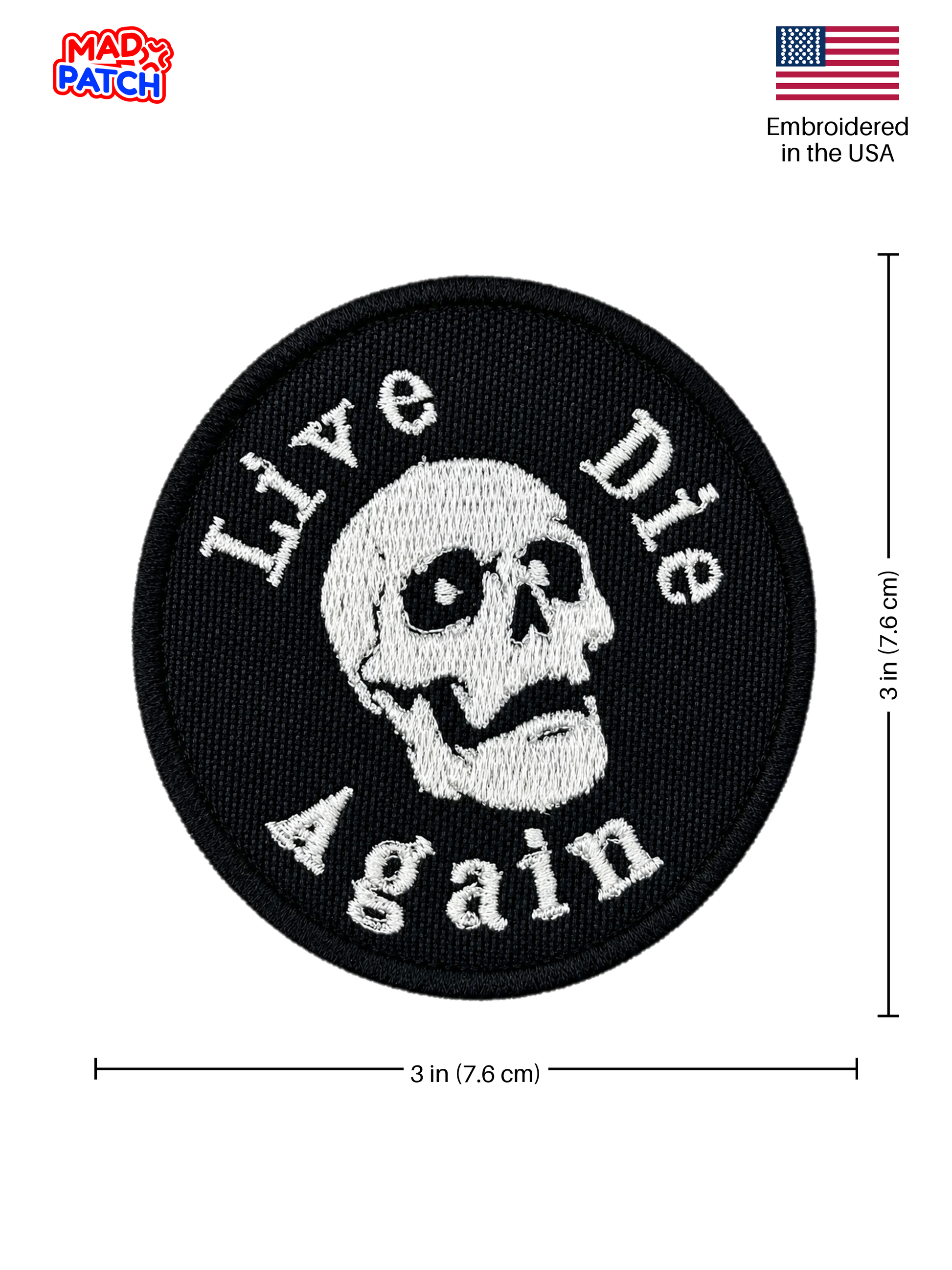 Live Die Skull Patch Dimensions
