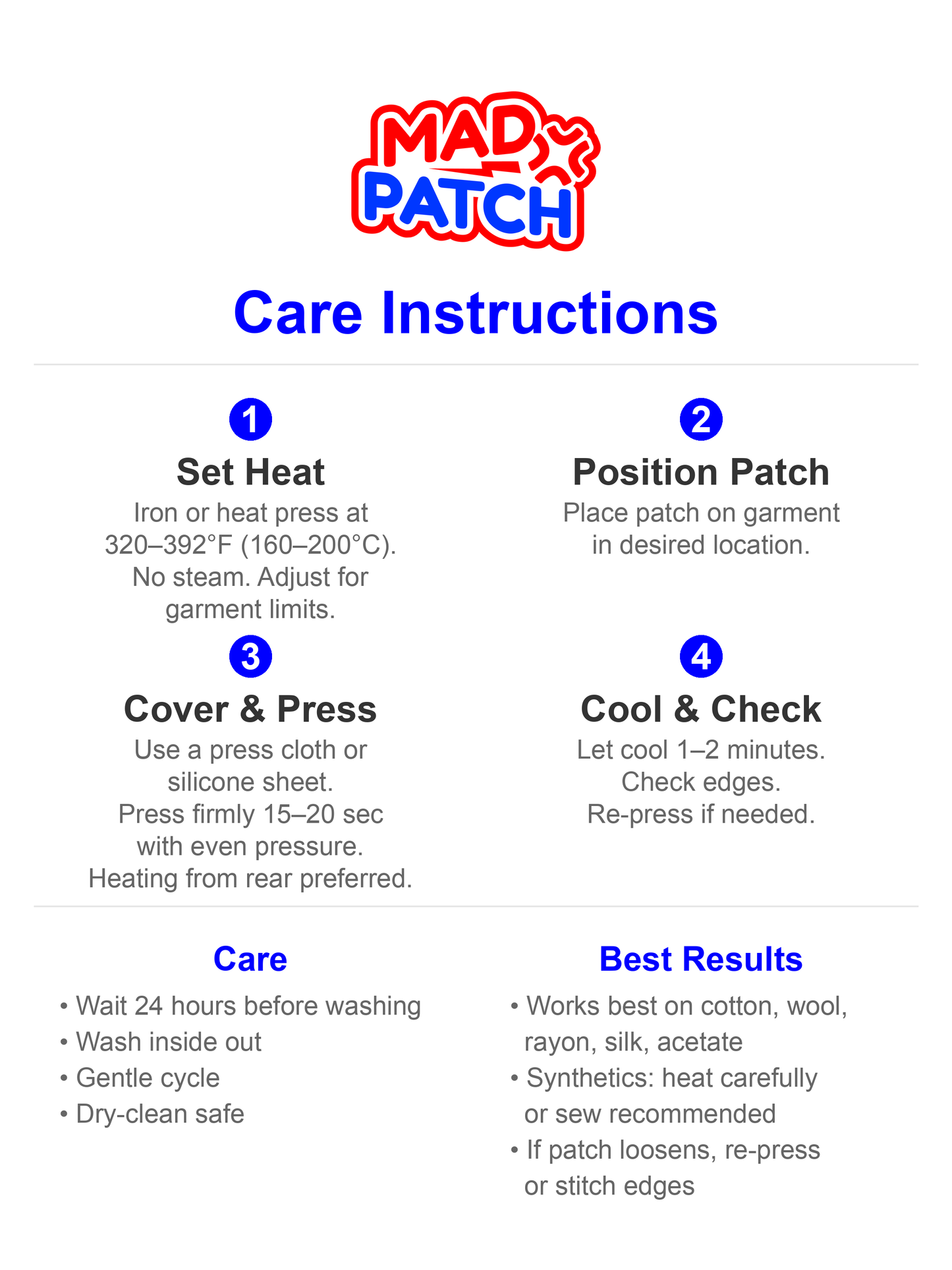 MadPatch Care Instructions