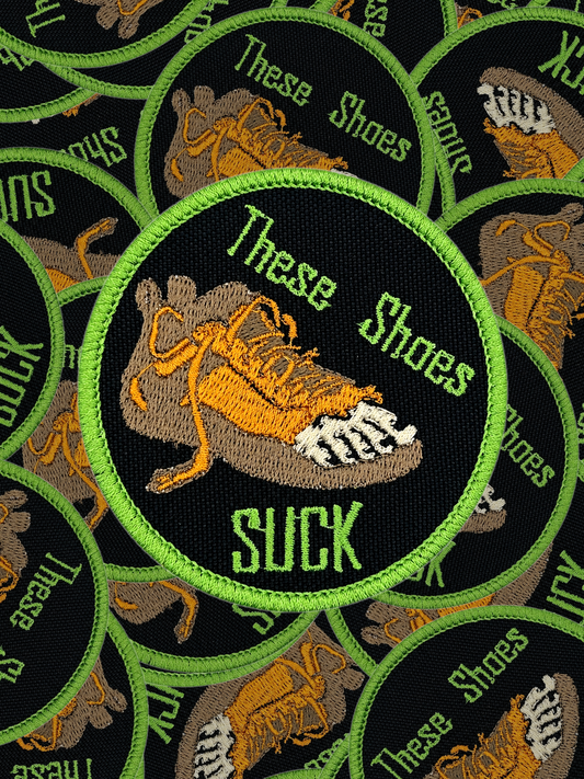 These Shoes Suck Climbing Patch Pile