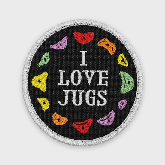 I Love Jugs Climbing Patch — animated preview
