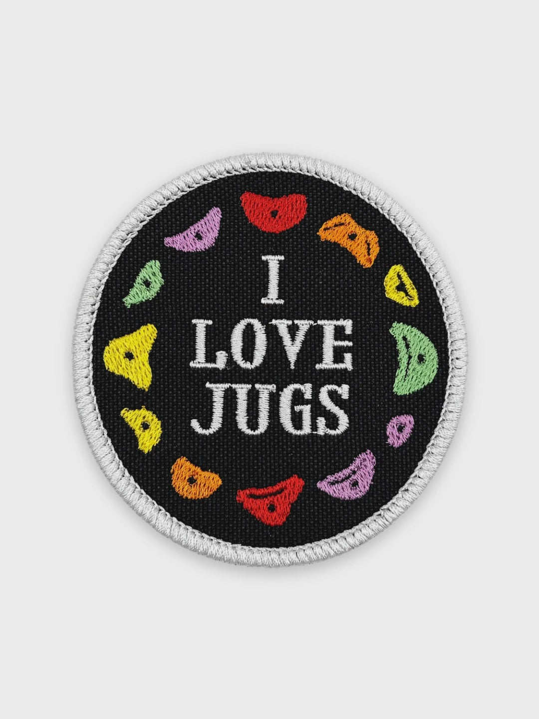 I Love Jugs Climbing Patch — animated preview
